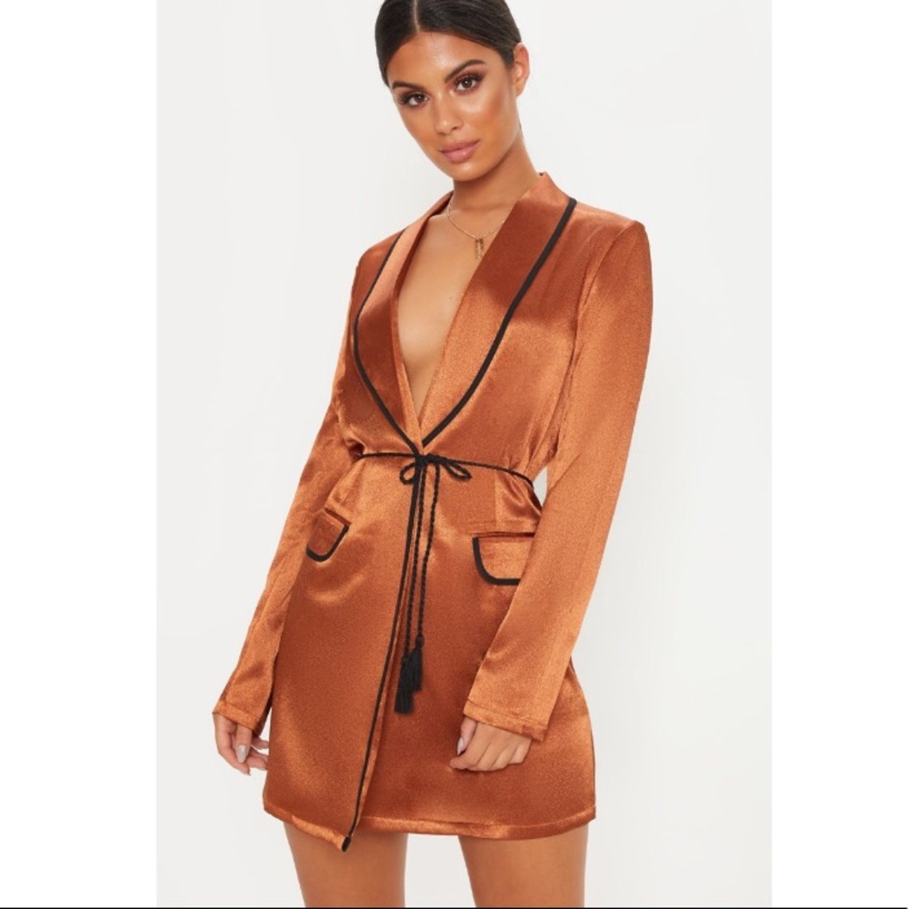 Rust Contrast Rope Detail Blazer Dress XS